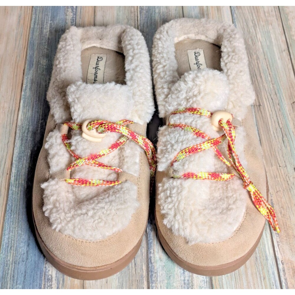 Dearfoams Moccasin Slippers Tan Sherpa Fleece Womens XL 11-12 Cozy Hygge